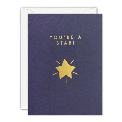 Indigo mini card with a shining gold foil star and You're a Star! in gold capitals