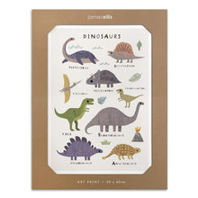 Dinosaurs Children’s art print: labelled dinosaurs including T-Rex, Triceratops and Stegosaurus