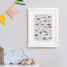 Framed Dinosaur A-Z Alphabet Art Print – 30 x 40 cm White Wood Frame – view 2
