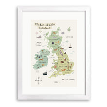 White wood framed print of illustrated children’s map of the British Isles and Ireland with animals