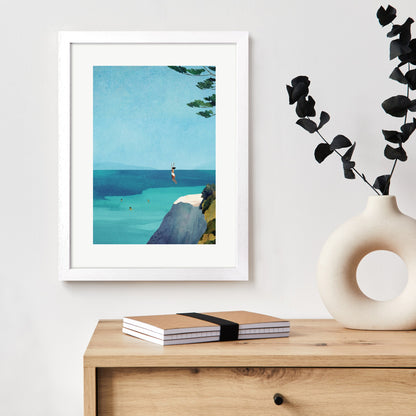 Framed Leap Cliff Jump Art Print – 30 x 40 cm White Wood Frame – view 2