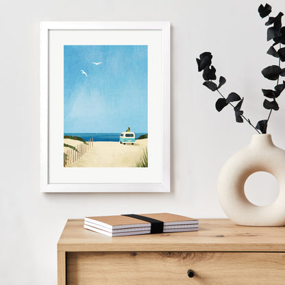 Framed Campervan View Art Print – 30 x 40 cm White Wood Frame – view 2