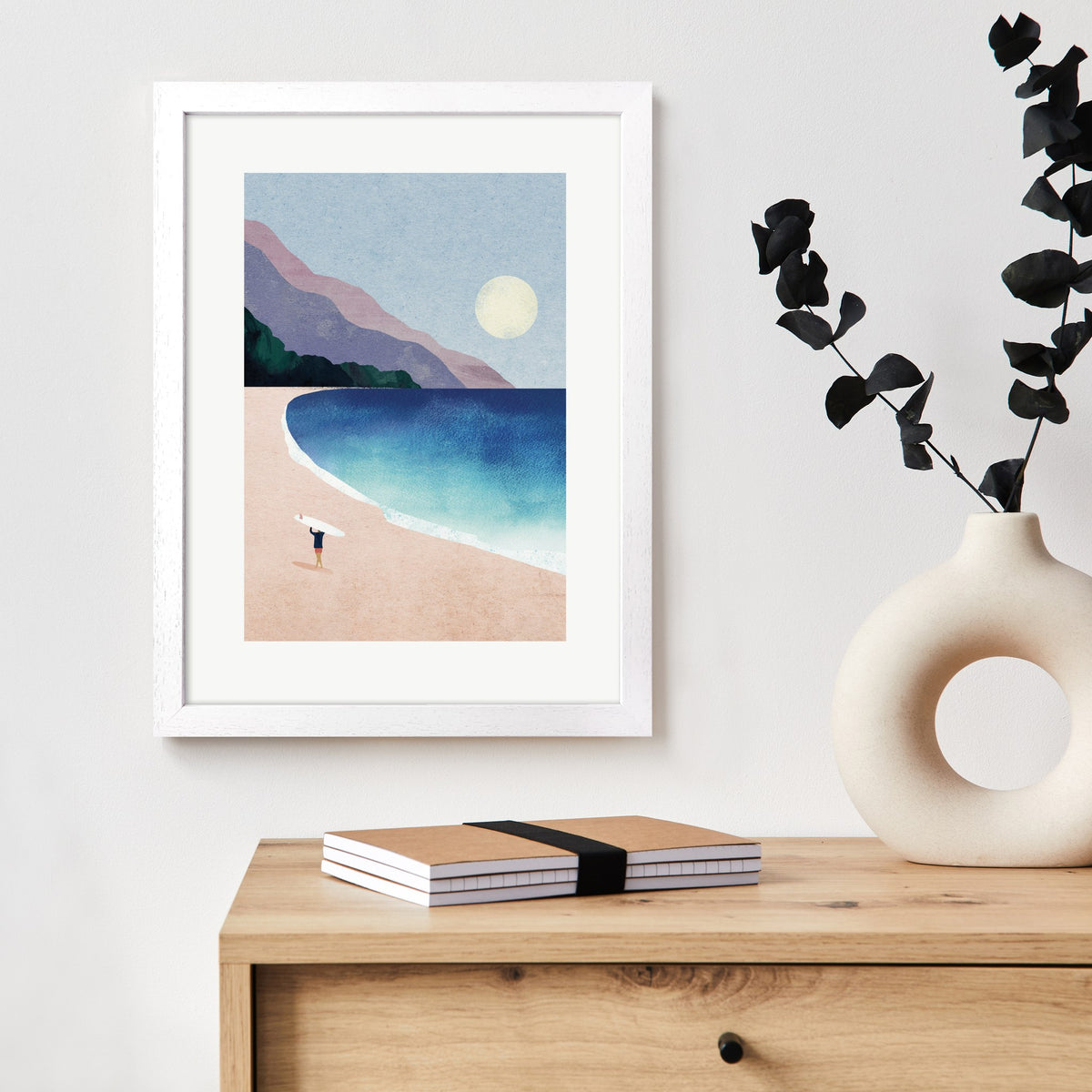 Framed Surf Beach Art Print – 30 x 40 cm White Wood Frame – view 2