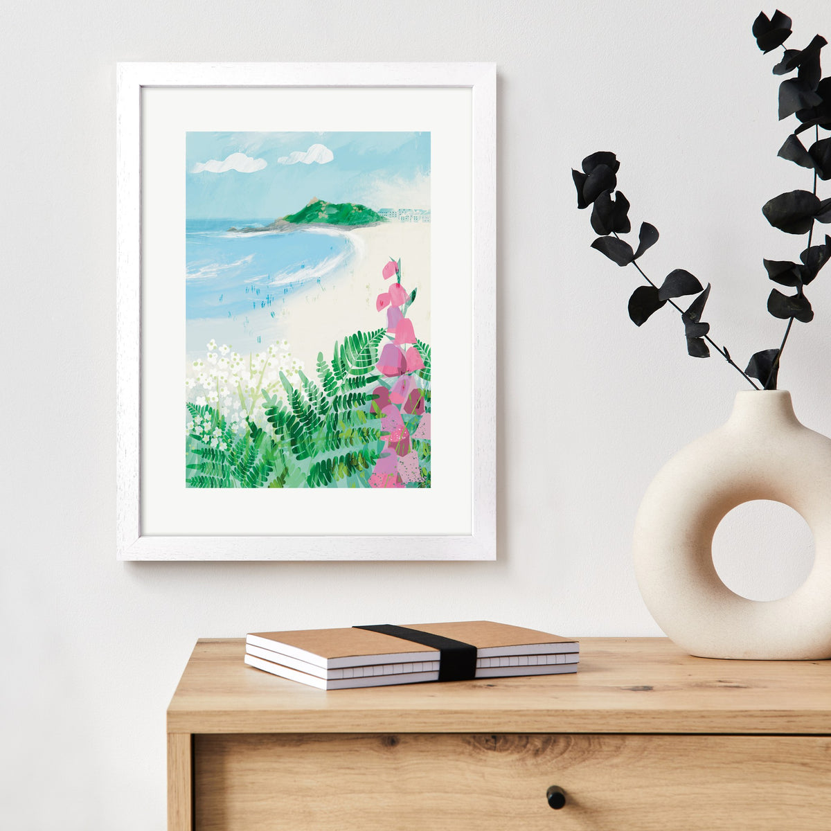 Framed Porthmeor from the Coast Path Print – 30 x 40 cm White Frame – view 2