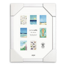 Empty white wood 30 x 40 cm picture frame with glass front and protective corners