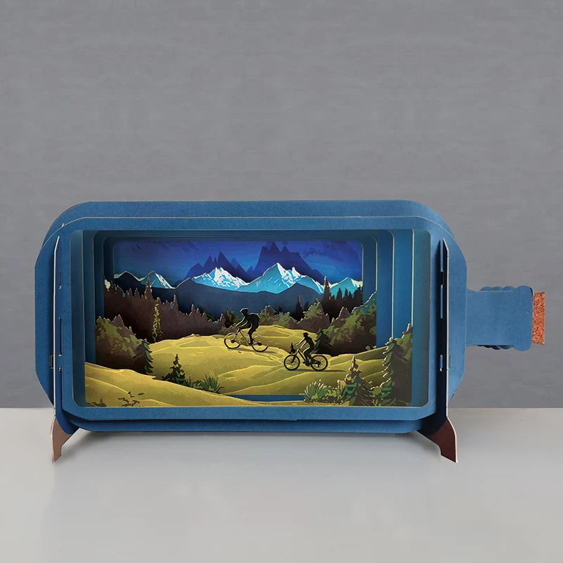 Message In A Bottle Pop Up Greeting Card 3D Cycling Mountain