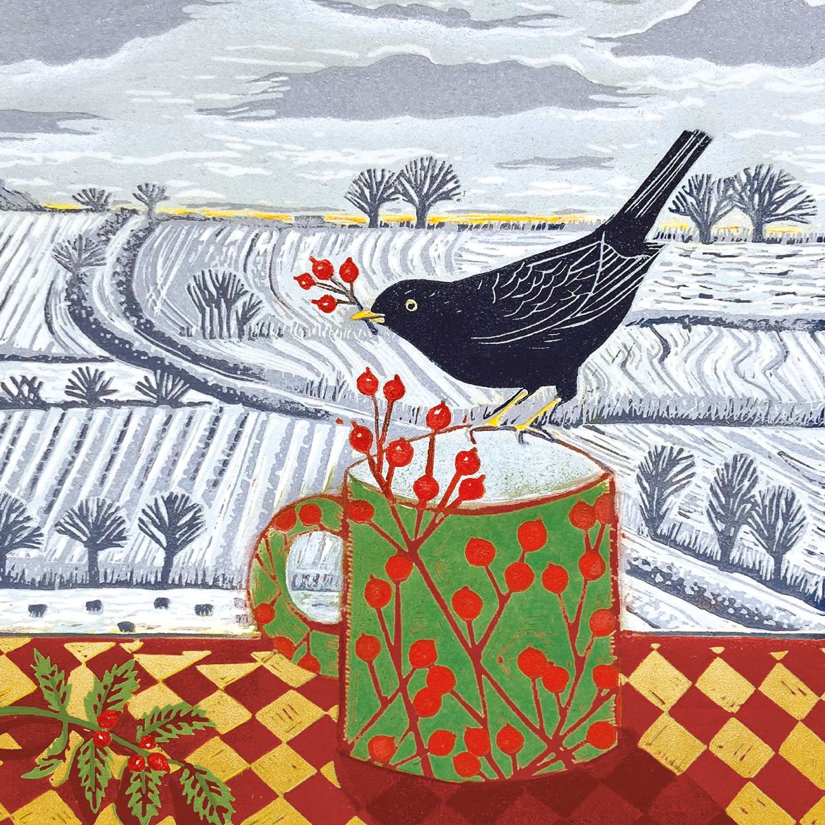 Alison Headley Blackbird and Berries Christmas Card Pack