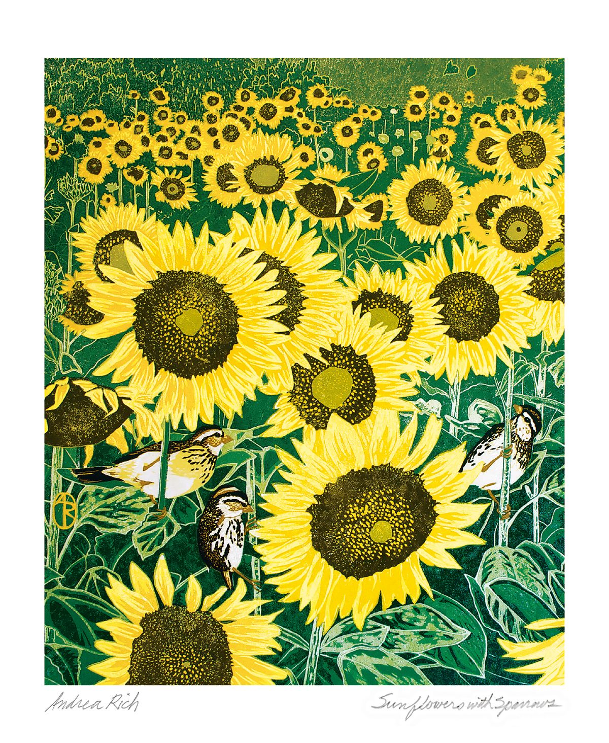 Andrea Rich Sunflowers with Sparrows Art Card