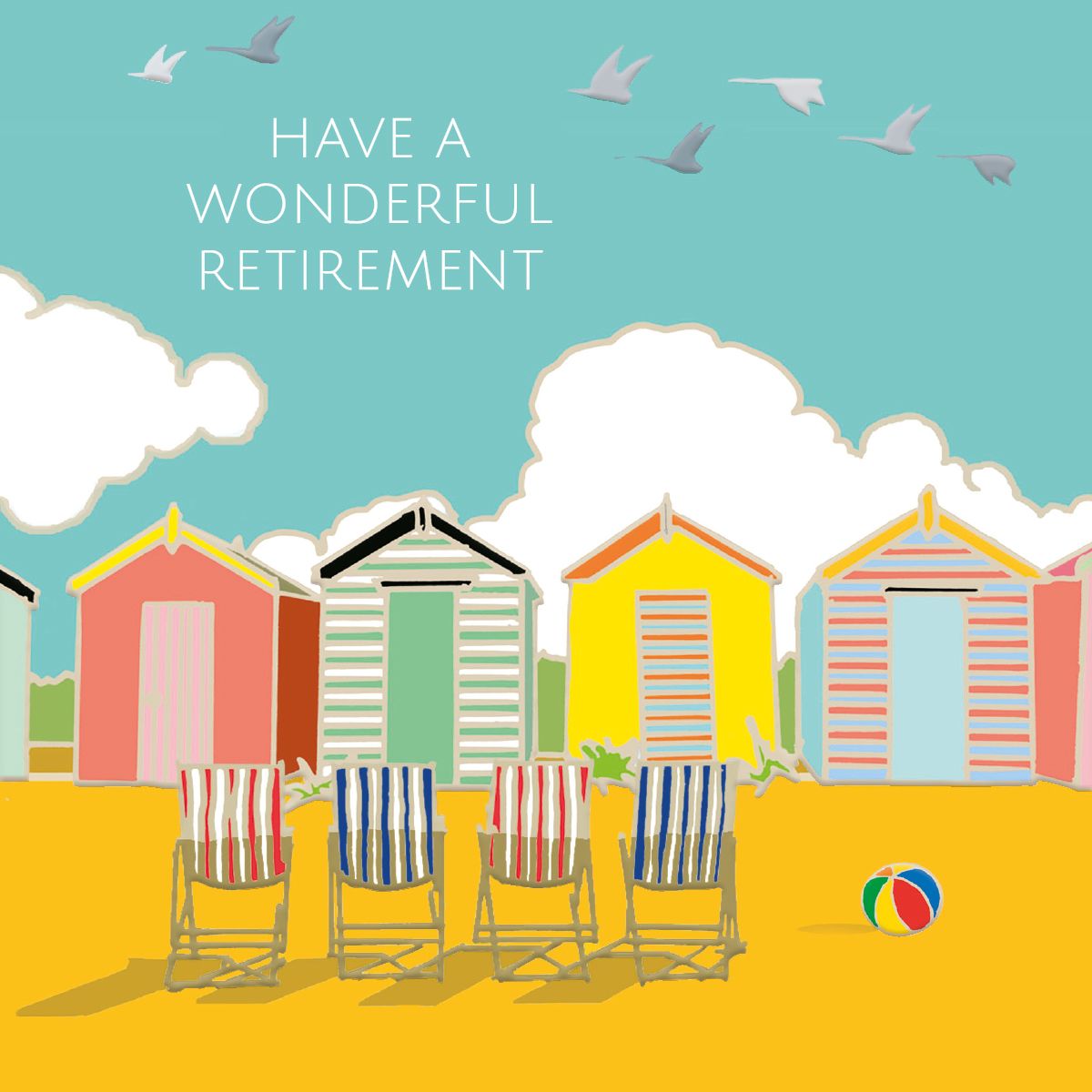 Emily Burningham Beach Huts Retirement Card