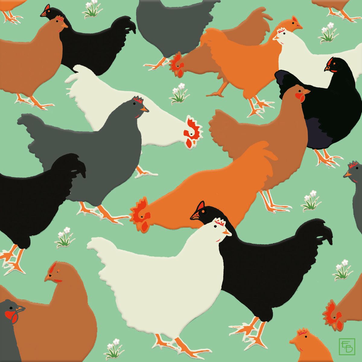 Emily Burningham Hens Art Card