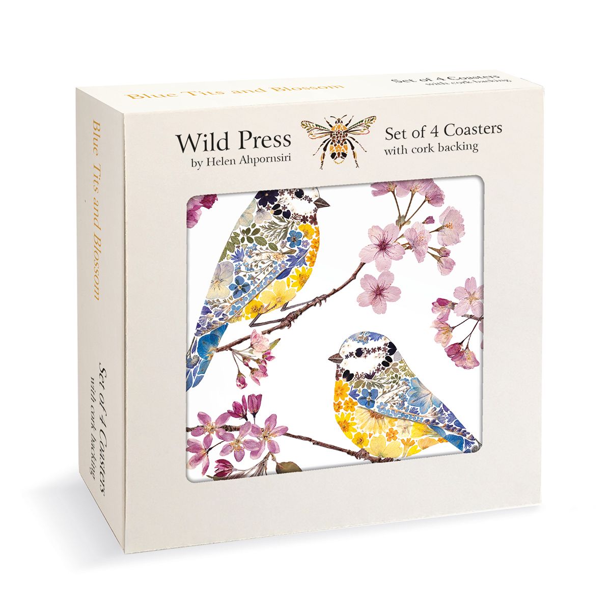 Helen Ahpornsiri Blue Tits and Blossom Cork-Backed Coasters