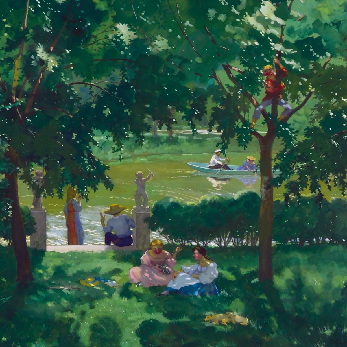 Konstantin Somov River Scene Art Card