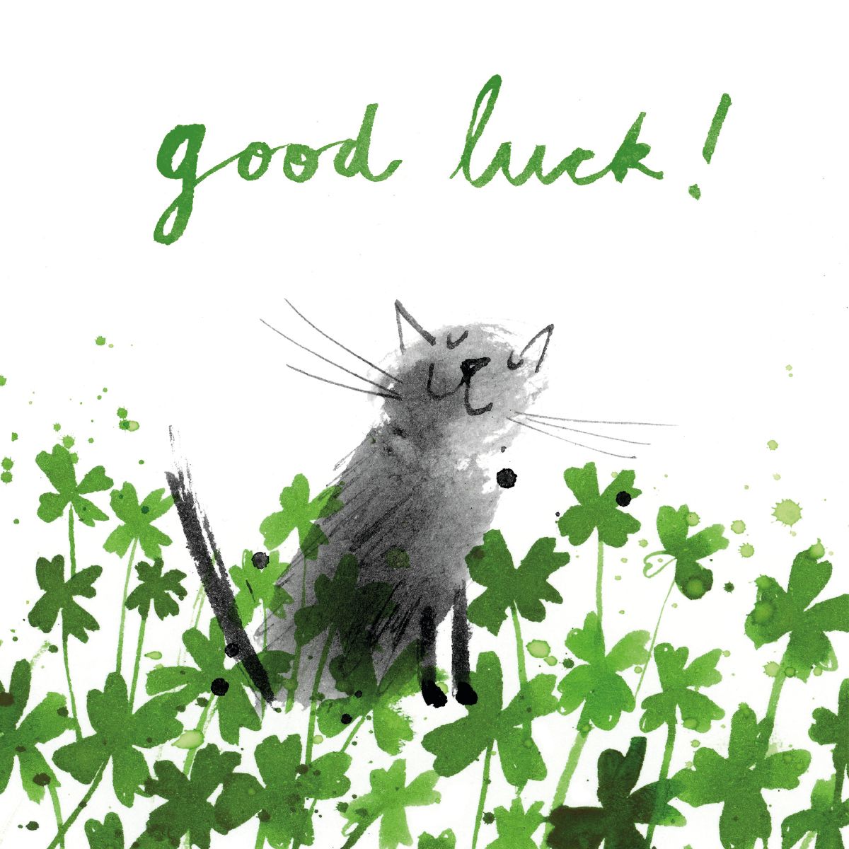 Laura Hughes Clover Cat Good Luck Card