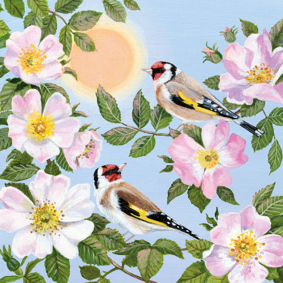 Lucy Grossmith Wild Roses and Goldfinches Art Card