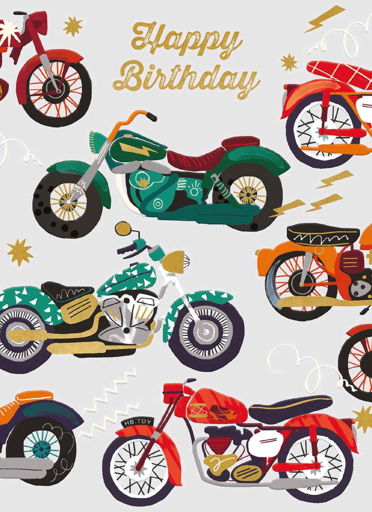 Sarah Long Vintage Motorbikes Birthday Card