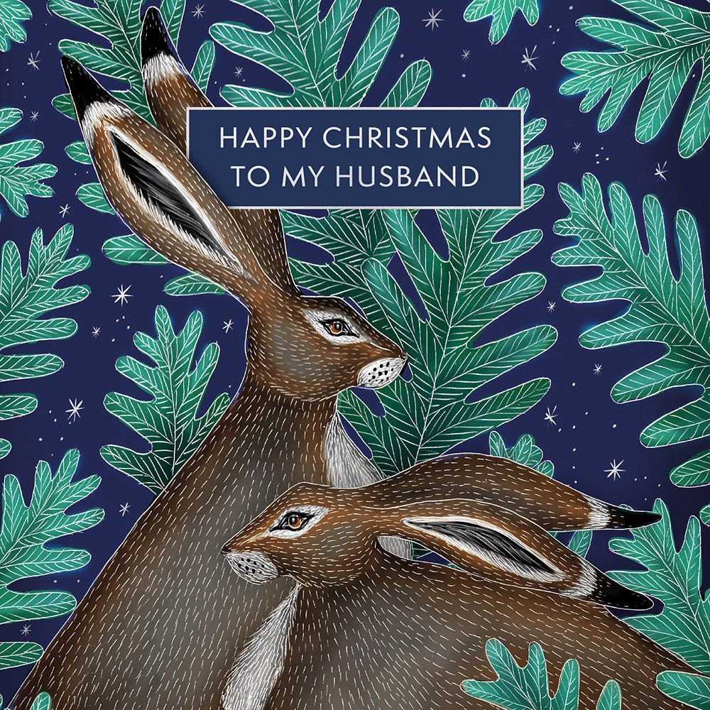 Catherine Rowe Two Hares in Ferns Christmas Card