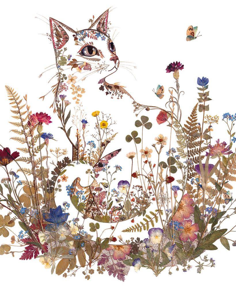 Helen Ahpornsiri Cottage Garden Kitty Art Card
