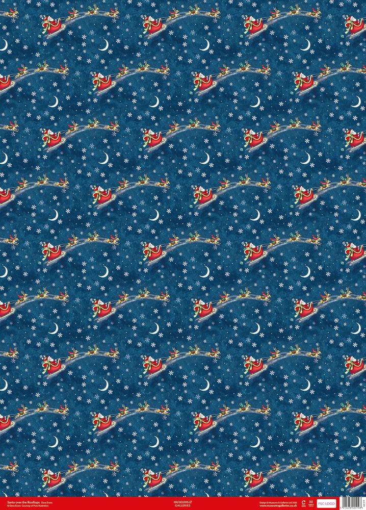 Deva Evans Santa over the Rooftops Christmas Gift Wrap