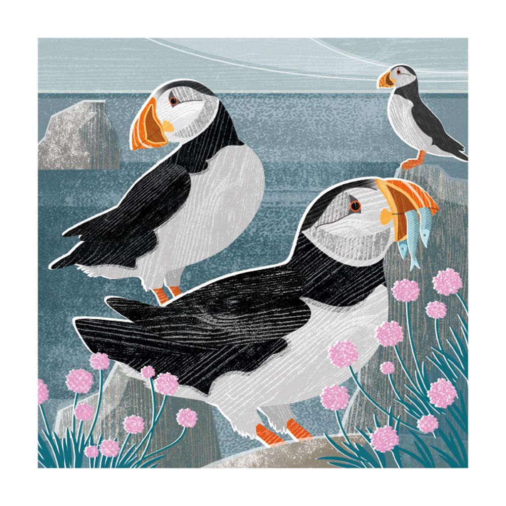 Liane Payne Puffins and Sea Thrift Art Card