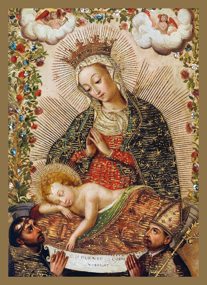 The Virgin Adoring the Christ Child with Two Saints Christmas Card Pack
