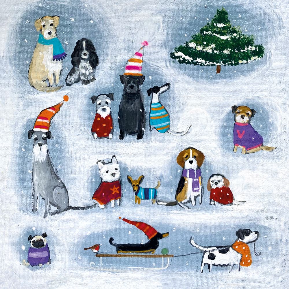 Louise Rawlings Pooches in the Snow Christmas Card Pack