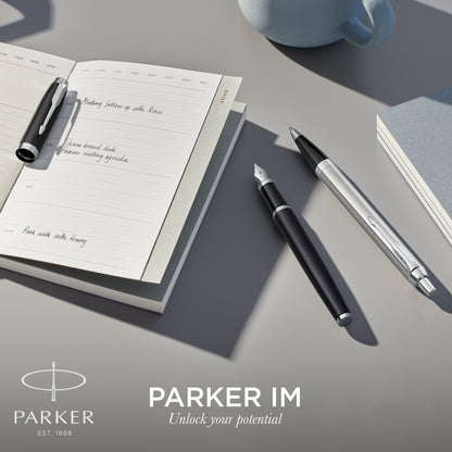 Parker IM Ballpoint | Black with Chrome Trim | Medium Blue