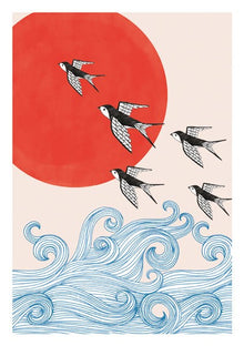 Swallows & Red Sun Sakura Heights Card
