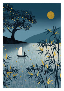 Boat on Lake at Night Sakura Heights Card