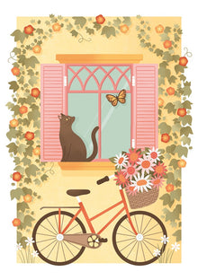 Windowsill Cat Under the Apple Tree Card