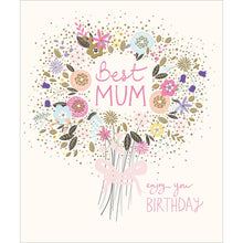Best Mum enjoy your Birthday card with a floral bouquet tied with a pink ribbon