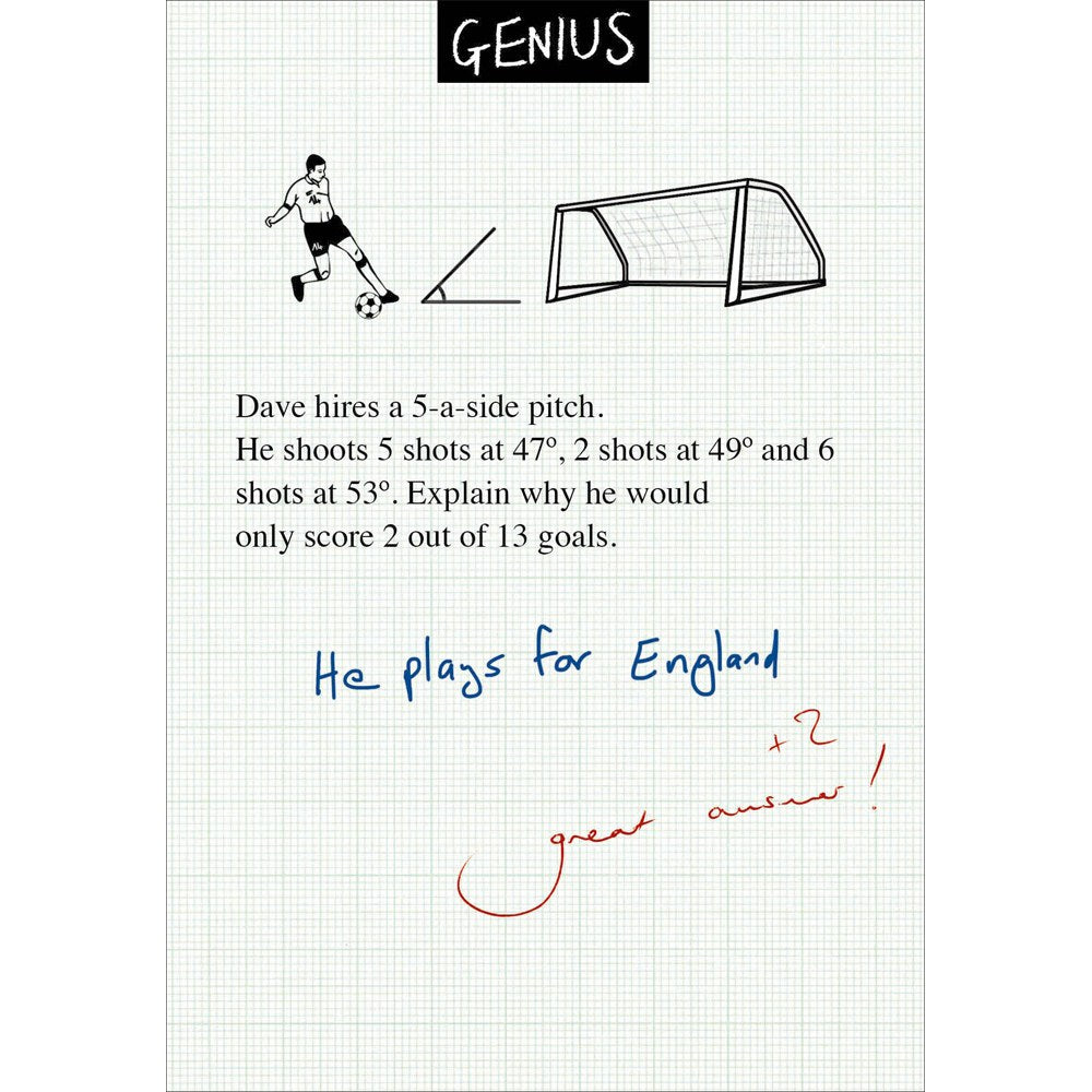 Genius card – 5-a-side football maths question answered 'He plays for England'