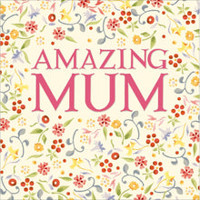 Emma Bridgewater Amazing Mum card with pink lettering on a cream floral pattern