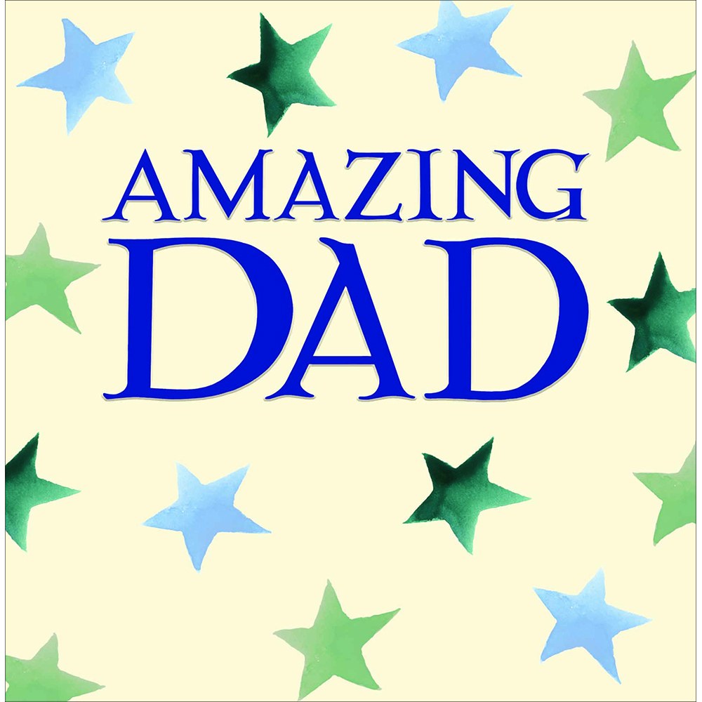 Amazing Dad card with blue lettering and green and blue painted stars