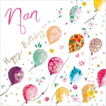 Nan Happy Birthday card with floral watercolour balloons