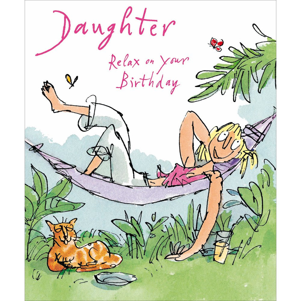 Quentin Blake Daughter birthday card – woman relaxing in a hammock