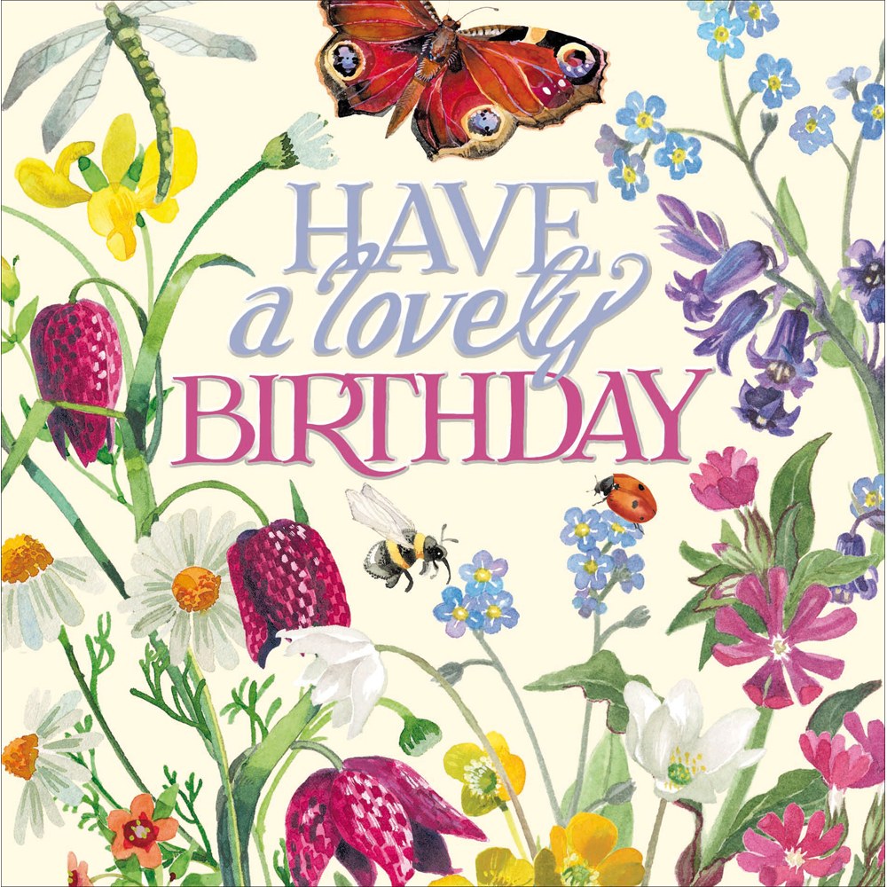 Emma Bridgewater Flower Meadow birthday card with wildflowers, butterfly and bee