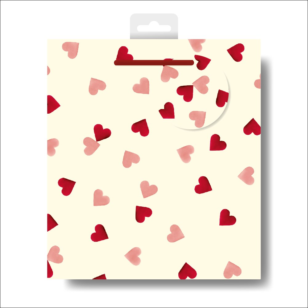 Emma Bridgewater Pink Hearts medium gift bag with red ribbon handles