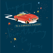 To a Timeless Classic birthday card – red classic convertible on navy
