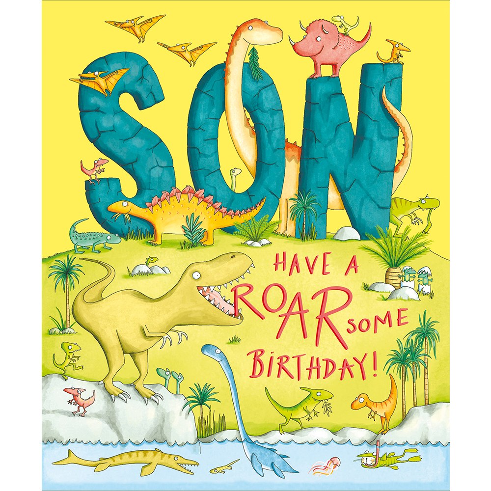 Son birthday card with dinosaurs and Have a ROARsome birthday