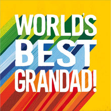 World's Best Grandad card with rainbow striped lettering on yellow