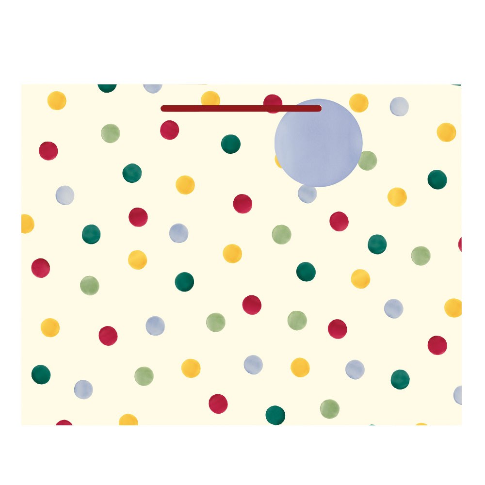 Emma Bridgewater polka dot landscape gift bag with red ribbon handle