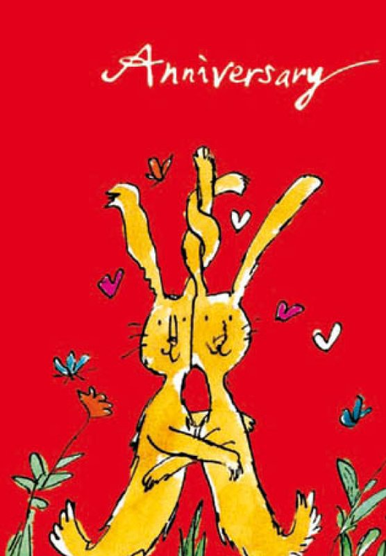 Rabbits Cuddling Anniversary Greetings Card