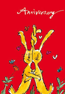 Rabbits Cuddling Anniversary Greetings Card